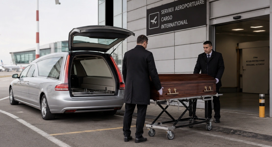 Transfer funerar la aeroport pentru repatriere